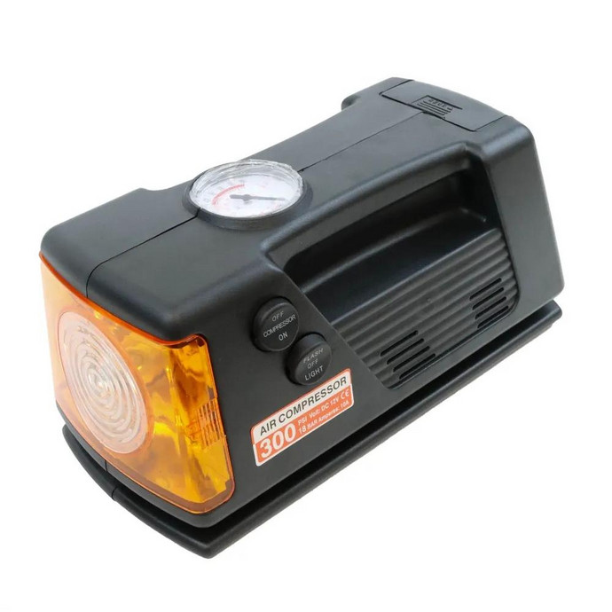Streetwize | 300PSI 12V 3-in-1 Analogue Air Compressor With LED Torch (Oblong-Style)