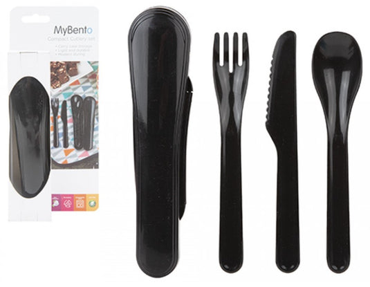Wildhunter.ie - Mybento | 3 Piece Compact Cutlery Set Black -  Camping Utensils 